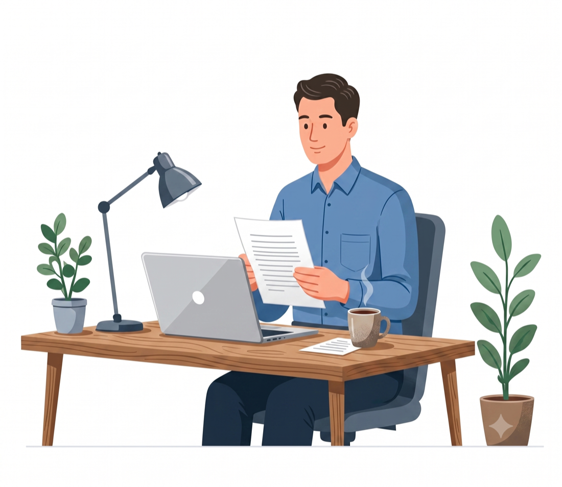 Accountant reviewing documents at a desk